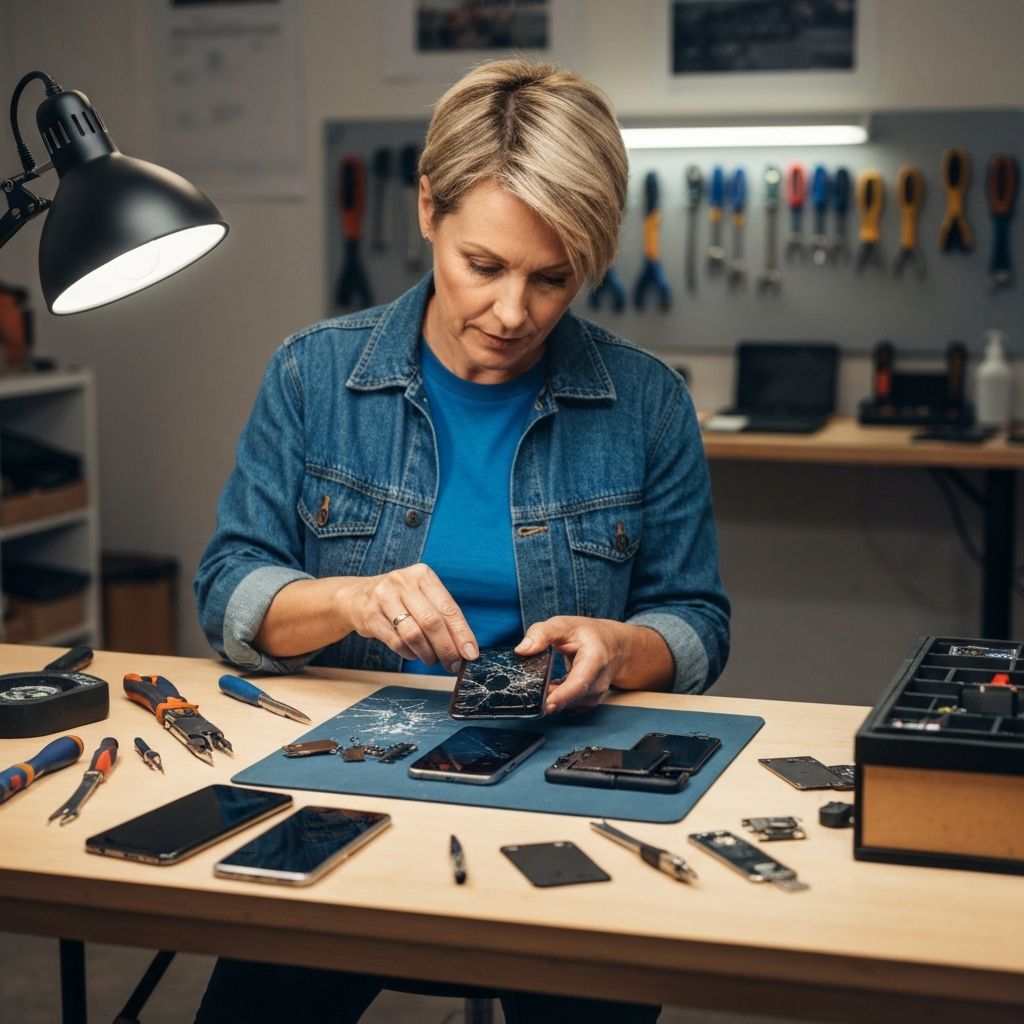 Mobile technician repairing iPhone on-site